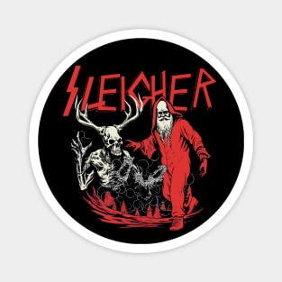 Sleigher Dark Santa Illustration Tee - Unleash Metal Holiday Vibes Magnet